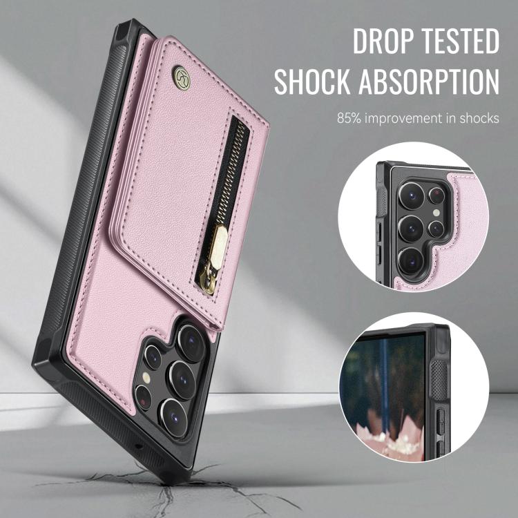 For Samsung Galaxy S22 Ultra 5G JEEHOOD J12 Exquisite RFID MagSafe Zipper Card Bag Phone Case