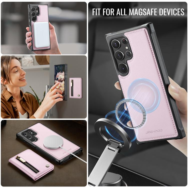 For Samsung Galaxy S22 Ultra 5G JEEHOOD J12 Exquisite RFID MagSafe Zipper Card Bag Phone Case