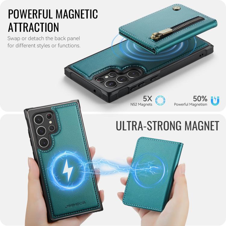 For Samsung Galaxy S22 Ultra 5G JEEHOOD J12 Exquisite RFID MagSafe Zipper Card Bag Phone Case