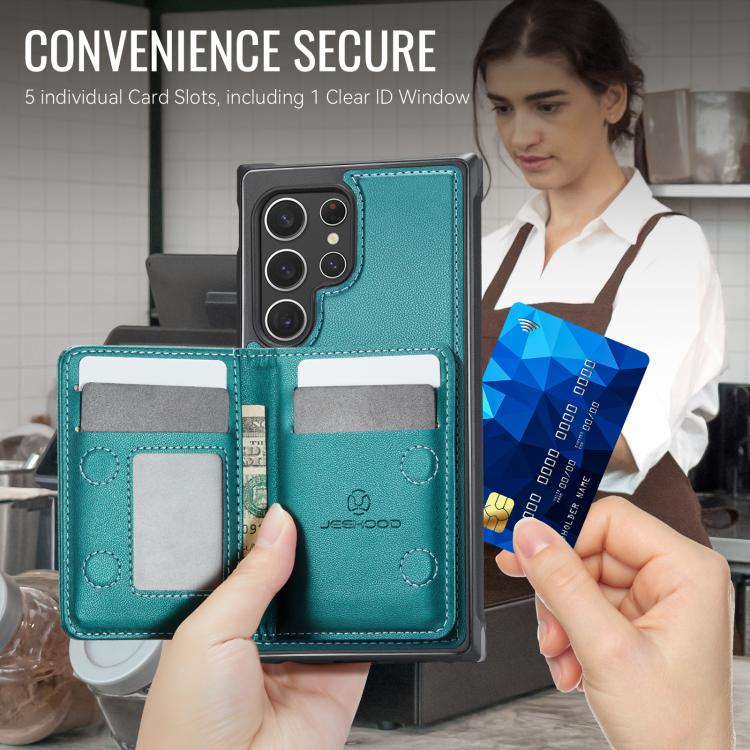 For Samsung Galaxy S22 Ultra 5G JEEHOOD J12 Exquisite RFID MagSafe Zipper Card Bag Phone Case