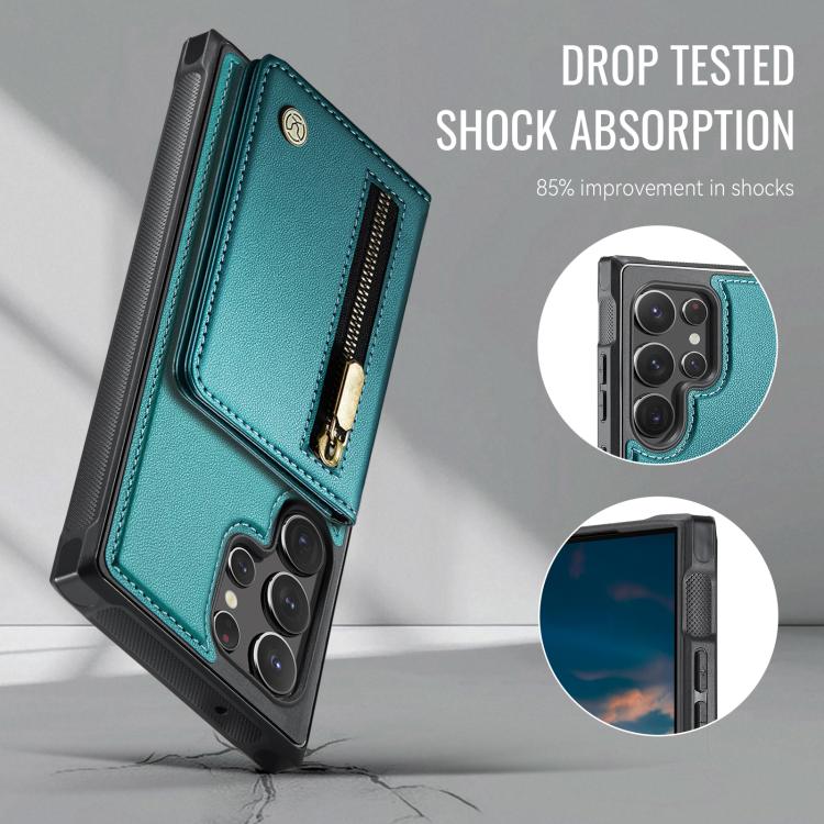 For Samsung Galaxy S22 Ultra 5G JEEHOOD J12 Exquisite RFID MagSafe Zipper Card Bag Phone Case