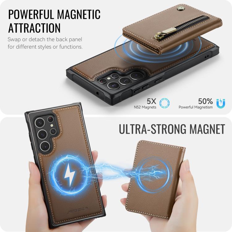 For Samsung Galaxy S22 Ultra 5G JEEHOOD J12 Exquisite RFID MagSafe Zipper Card Bag Phone Case