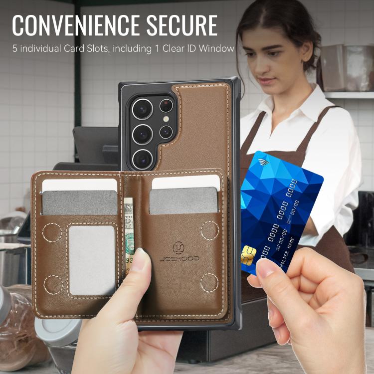 For Samsung Galaxy S22 Ultra 5G JEEHOOD J12 Exquisite RFID MagSafe Zipper Card Bag Phone Case