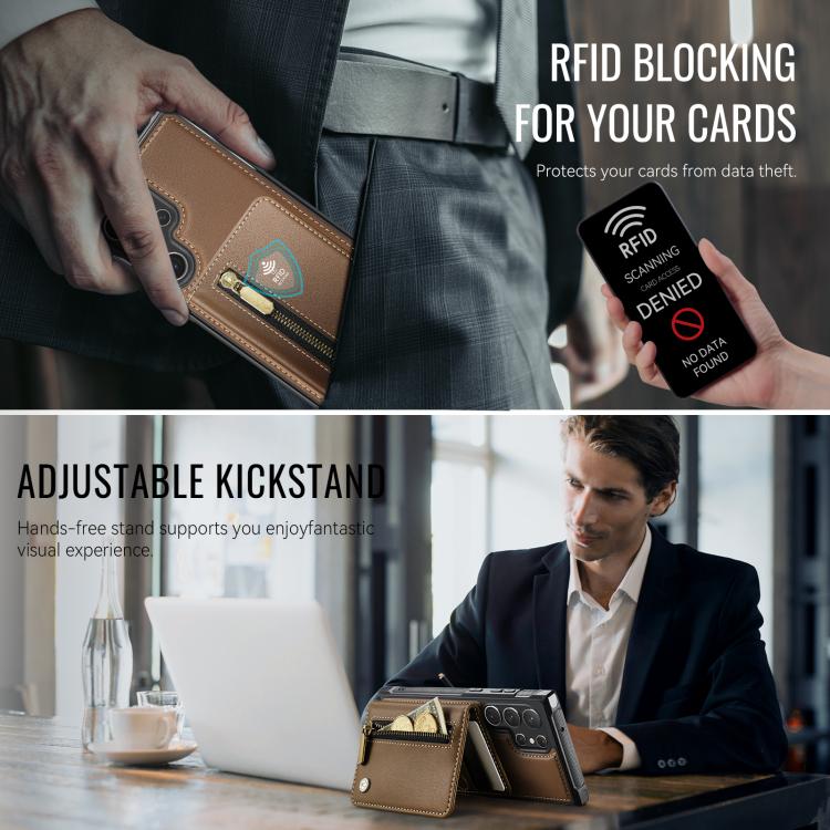 For Samsung Galaxy S22 Ultra 5G JEEHOOD J12 Exquisite RFID MagSafe Zipper Card Bag Phone Case