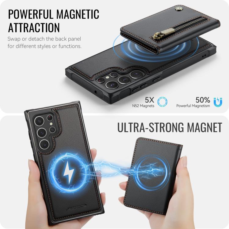 For Samsung Galaxy S22 Ultra 5G JEEHOOD J12 Exquisite RFID MagSafe Zipper Card Bag Phone Case