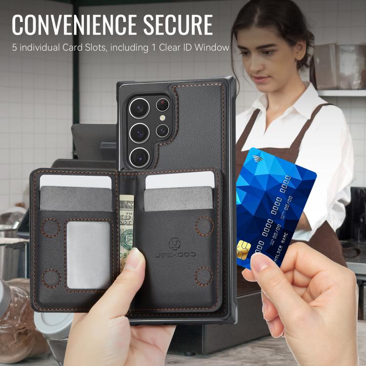 For Samsung Galaxy S22 Ultra 5G JEEHOOD J12 Exquisite RFID MagSafe Zipper Card Bag Phone Case
