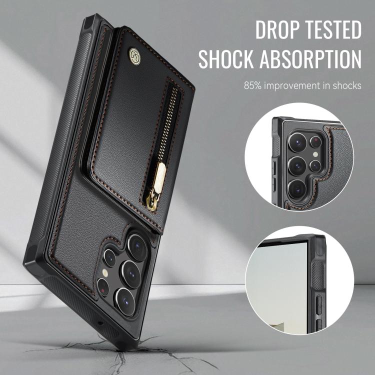 For Samsung Galaxy S22 Ultra 5G JEEHOOD J12 Exquisite RFID MagSafe Zipper Card Bag Phone Case