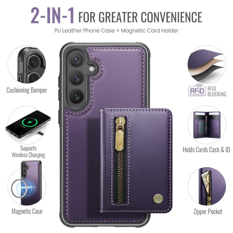 For Samsung Galaxy S23 FE 5G JEEHOOD J12 Exquisite RFID MagSafe Zipper Card Bag Phone Case