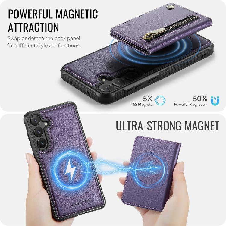 For Samsung Galaxy S23 FE 5G JEEHOOD J12 Exquisite RFID MagSafe Zipper Card Bag Phone Case
