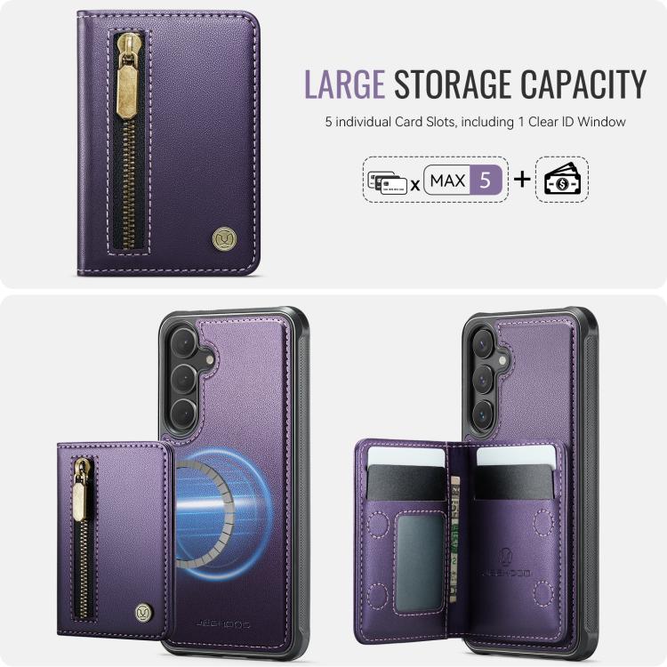 For Samsung Galaxy S23 FE 5G JEEHOOD J12 Exquisite RFID MagSafe Zipper Card Bag Phone Case