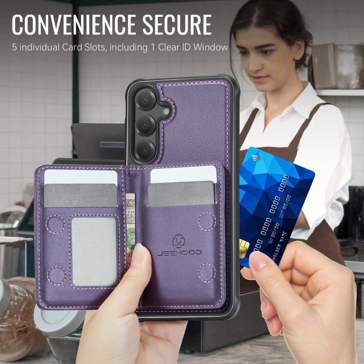 For Samsung Galaxy S23 FE 5G JEEHOOD J12 Exquisite RFID MagSafe Zipper Card Bag Phone Case