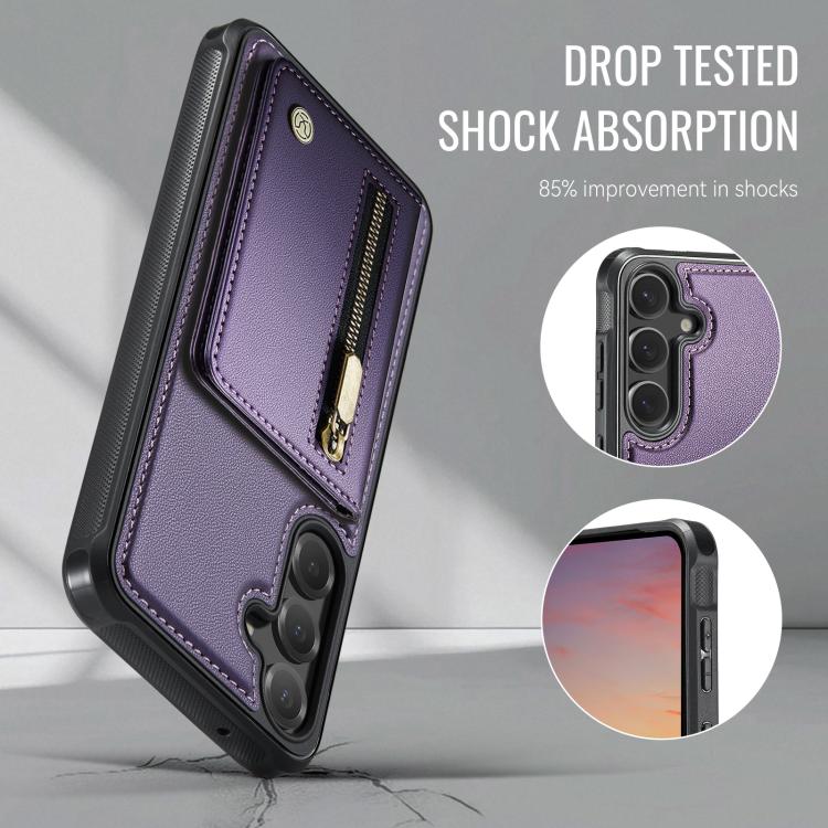 For Samsung Galaxy S23 FE 5G JEEHOOD J12 Exquisite RFID MagSafe Zipper Card Bag Phone Case