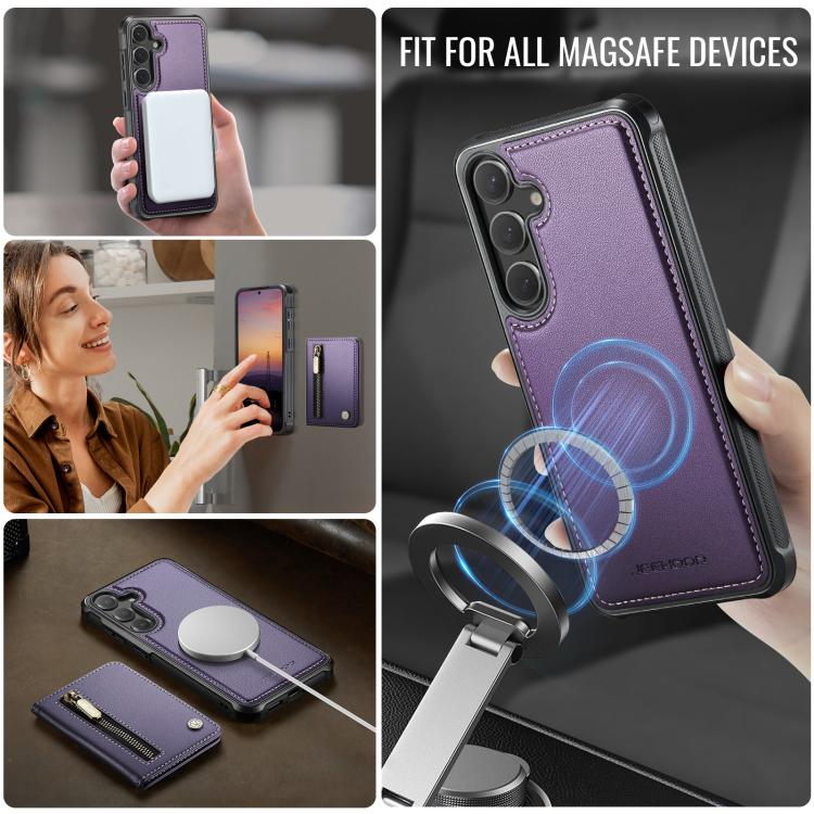 For Samsung Galaxy S23 FE 5G JEEHOOD J12 Exquisite RFID MagSafe Zipper Card Bag Phone Case
