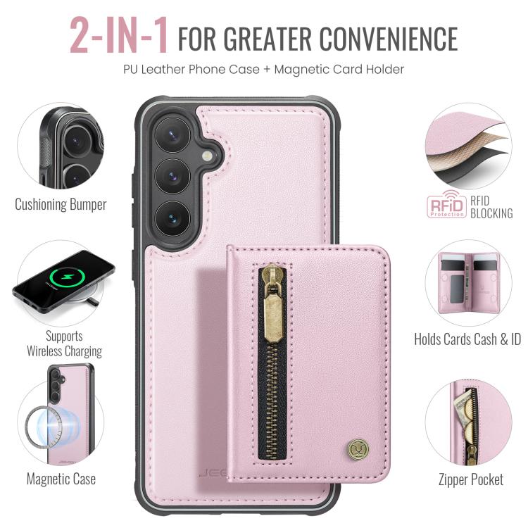 For Samsung Galaxy S23 FE 5G JEEHOOD J12 Exquisite RFID MagSafe Zipper Card Bag Phone Case