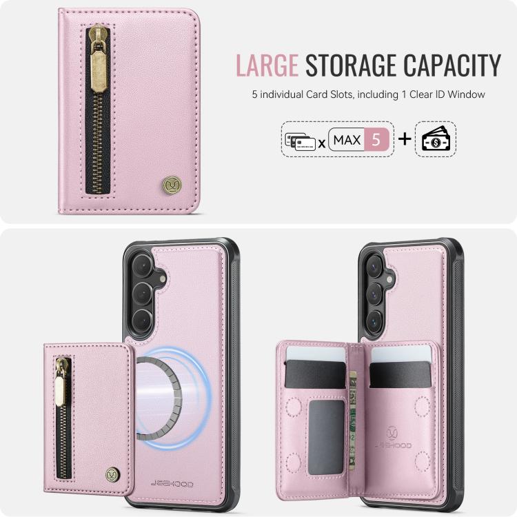 For Samsung Galaxy S23 FE 5G JEEHOOD J12 Exquisite RFID MagSafe Zipper Card Bag Phone Case