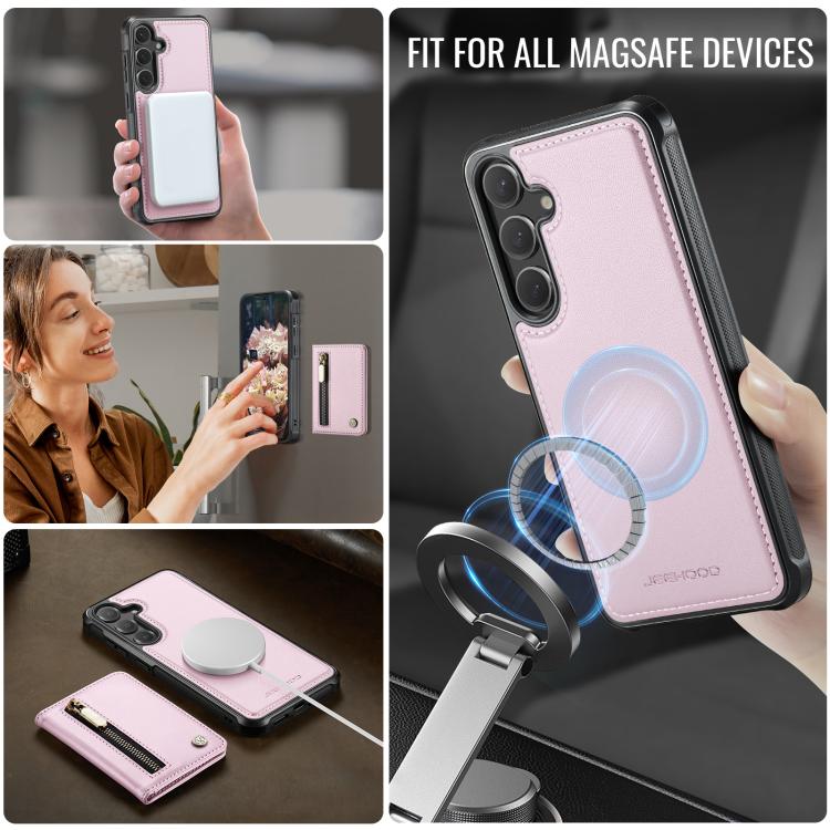 For Samsung Galaxy S23 FE 5G JEEHOOD J12 Exquisite RFID MagSafe Zipper Card Bag Phone Case