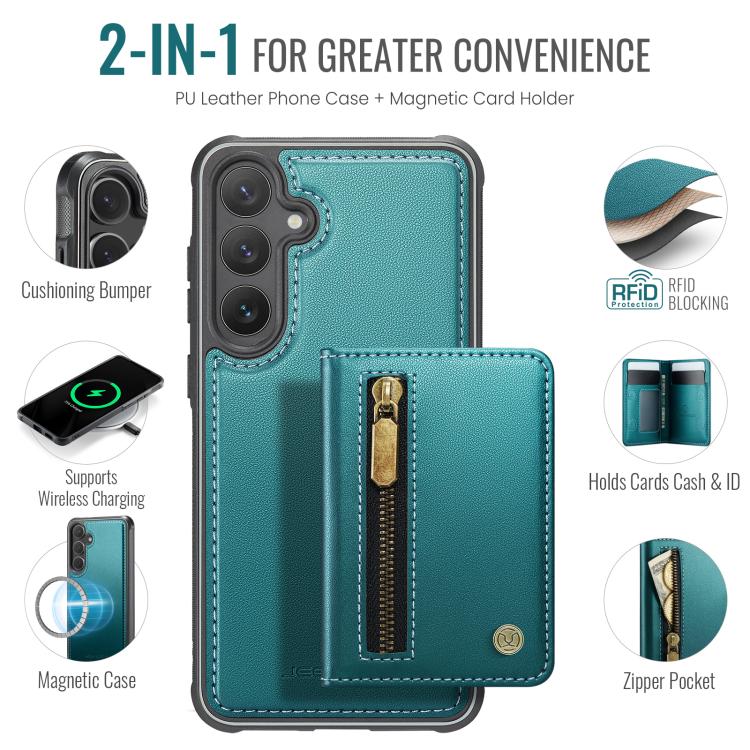 For Samsung Galaxy S23 FE 5G JEEHOOD J12 Exquisite RFID MagSafe Zipper Card Bag Phone Case