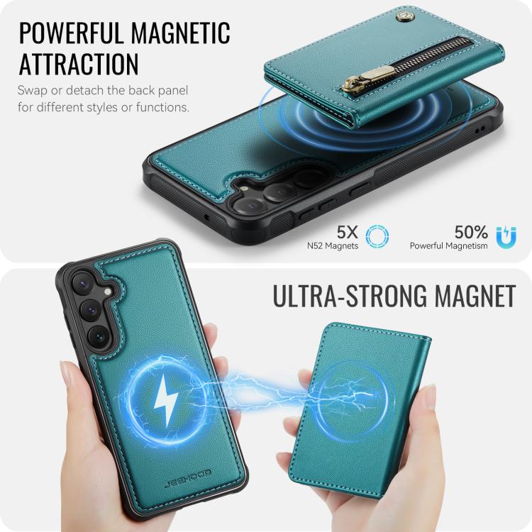 For Samsung Galaxy S23 FE 5G JEEHOOD J12 Exquisite RFID MagSafe Zipper Card Bag Phone Case