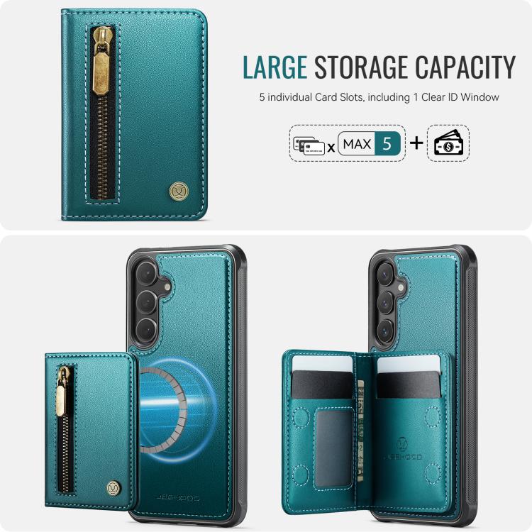 For Samsung Galaxy S23 FE 5G JEEHOOD J12 Exquisite RFID MagSafe Zipper Card Bag Phone Case