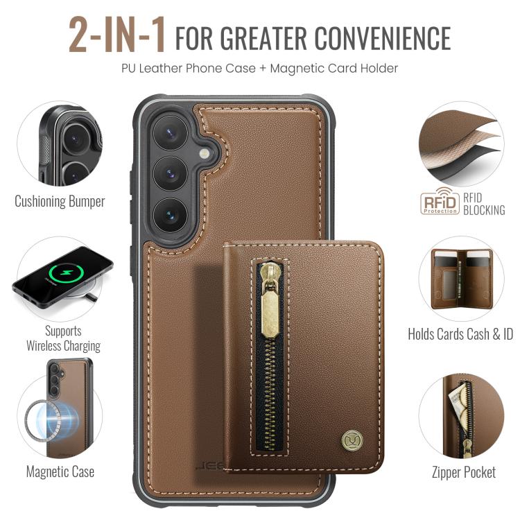 For Samsung Galaxy S23 FE 5G JEEHOOD J12 Exquisite RFID MagSafe Zipper Card Bag Phone Case