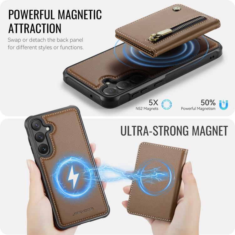 For Samsung Galaxy S23 FE 5G JEEHOOD J12 Exquisite RFID MagSafe Zipper Card Bag Phone Case