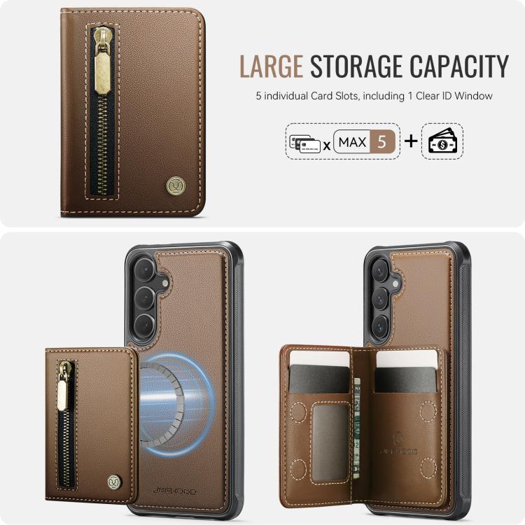For Samsung Galaxy S23 FE 5G JEEHOOD J12 Exquisite RFID MagSafe Zipper Card Bag Phone Case