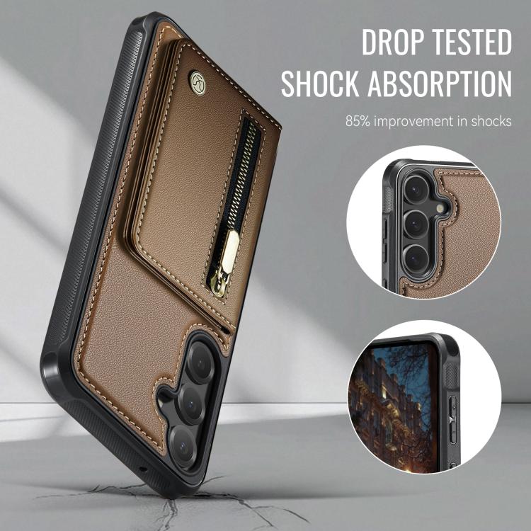 For Samsung Galaxy S23 FE 5G JEEHOOD J12 Exquisite RFID MagSafe Zipper Card Bag Phone Case