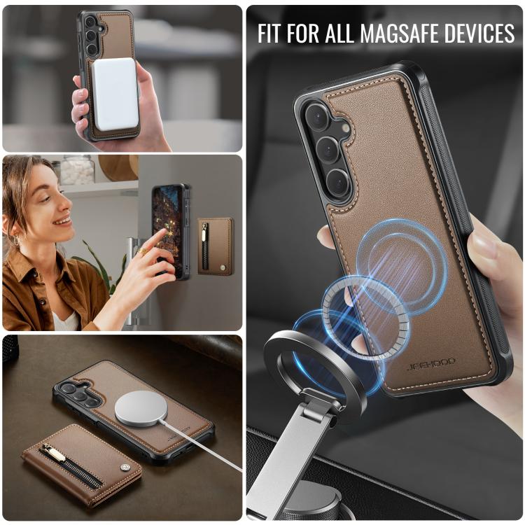 For Samsung Galaxy S23 FE 5G JEEHOOD J12 Exquisite RFID MagSafe Zipper Card Bag Phone Case