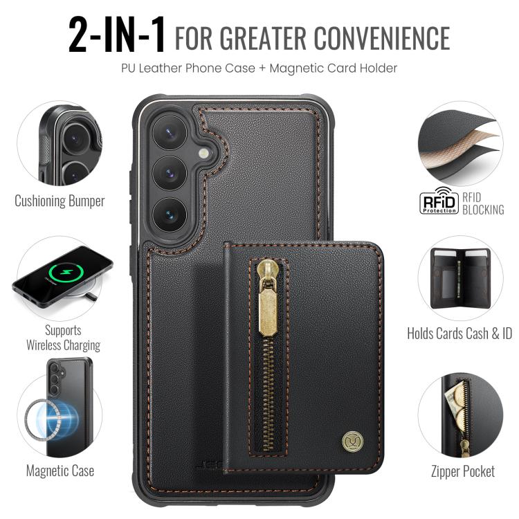 For Samsung Galaxy S23 FE 5G JEEHOOD J12 Exquisite RFID MagSafe Zipper Card Bag Phone Case