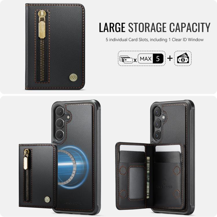 For Samsung Galaxy S23 FE 5G JEEHOOD J12 Exquisite RFID MagSafe Zipper Card Bag Phone Case