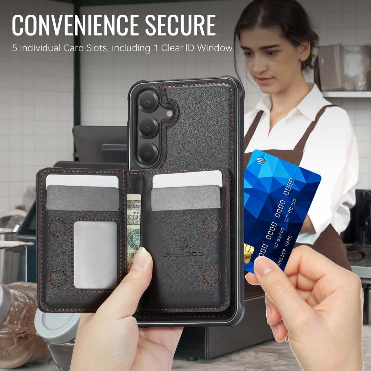 For Samsung Galaxy S23 FE 5G JEEHOOD J12 Exquisite RFID MagSafe Zipper Card Bag Phone Case