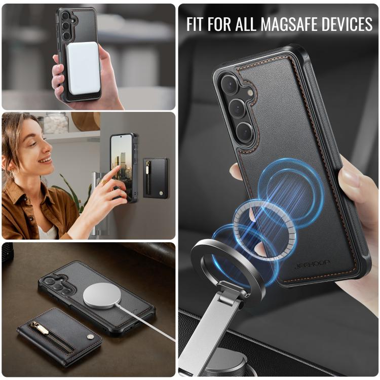 For Samsung Galaxy S23 FE 5G JEEHOOD J12 Exquisite RFID MagSafe Zipper Card Bag Phone Case
