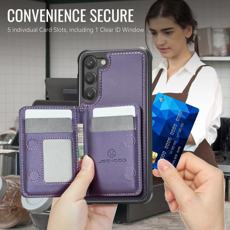 For Samsung Galaxy S23 5G JEEHOOD J12 Exquisite RFID MagSafe Zipper Card Bag Phone Case
