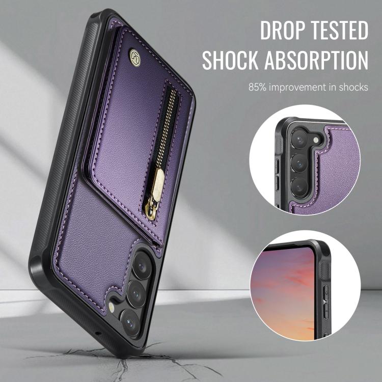 For Samsung Galaxy S23 5G JEEHOOD J12 Exquisite RFID MagSafe Zipper Card Bag Phone Case