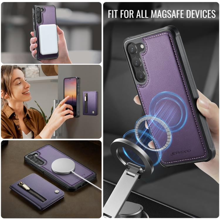 For Samsung Galaxy S23 5G JEEHOOD J12 Exquisite RFID MagSafe Zipper Card Bag Phone Case