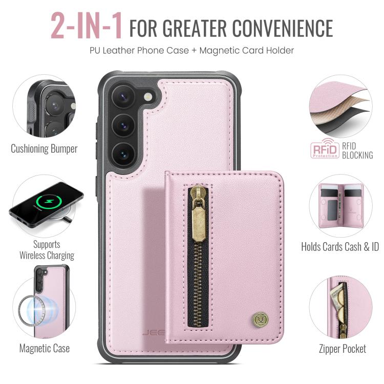 For Samsung Galaxy S23 5G JEEHOOD J12 Exquisite RFID MagSafe Zipper Card Bag Phone Case