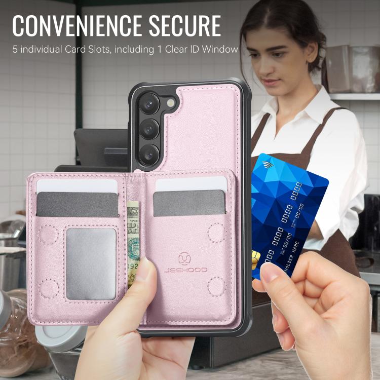 For Samsung Galaxy S23 5G JEEHOOD J12 Exquisite RFID MagSafe Zipper Card Bag Phone Case