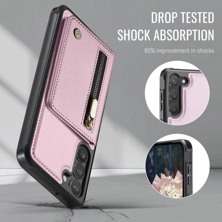 For Samsung Galaxy S23 5G JEEHOOD J12 Exquisite RFID MagSafe Zipper Card Bag Phone Case