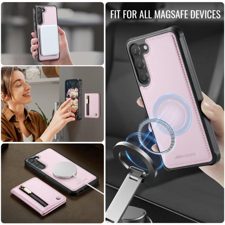For Samsung Galaxy S23 5G JEEHOOD J12 Exquisite RFID MagSafe Zipper Card Bag Phone Case