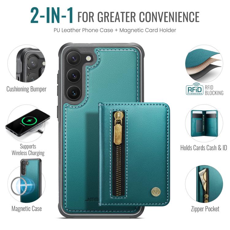 For Samsung Galaxy S23 5G JEEHOOD J12 Exquisite RFID MagSafe Zipper Card Bag Phone Case