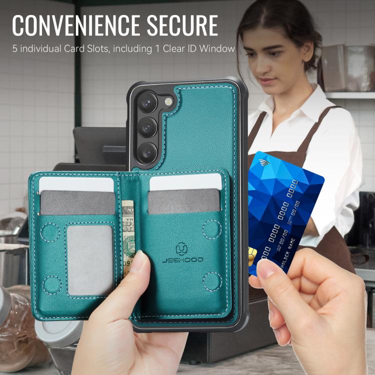 For Samsung Galaxy S23 5G JEEHOOD J12 Exquisite RFID MagSafe Zipper Card Bag Phone Case