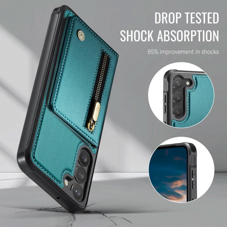 For Samsung Galaxy S23 5G JEEHOOD J12 Exquisite RFID MagSafe Zipper Card Bag Phone Case
