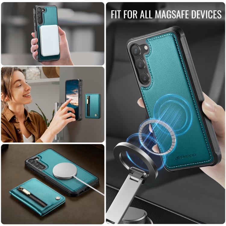For Samsung Galaxy S23 5G JEEHOOD J12 Exquisite RFID MagSafe Zipper Card Bag Phone Case