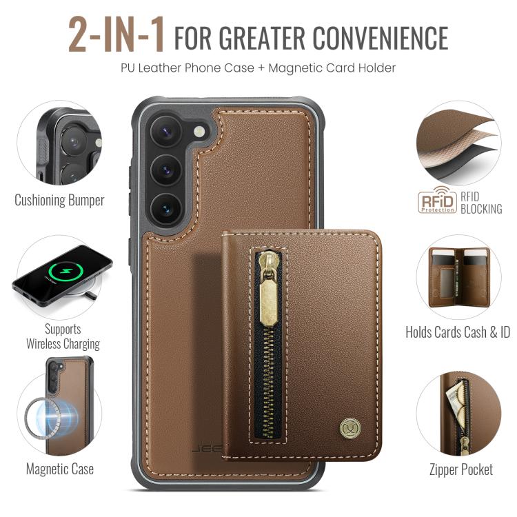 For Samsung Galaxy S23 5G JEEHOOD J12 Exquisite RFID MagSafe Zipper Card Bag Phone Case