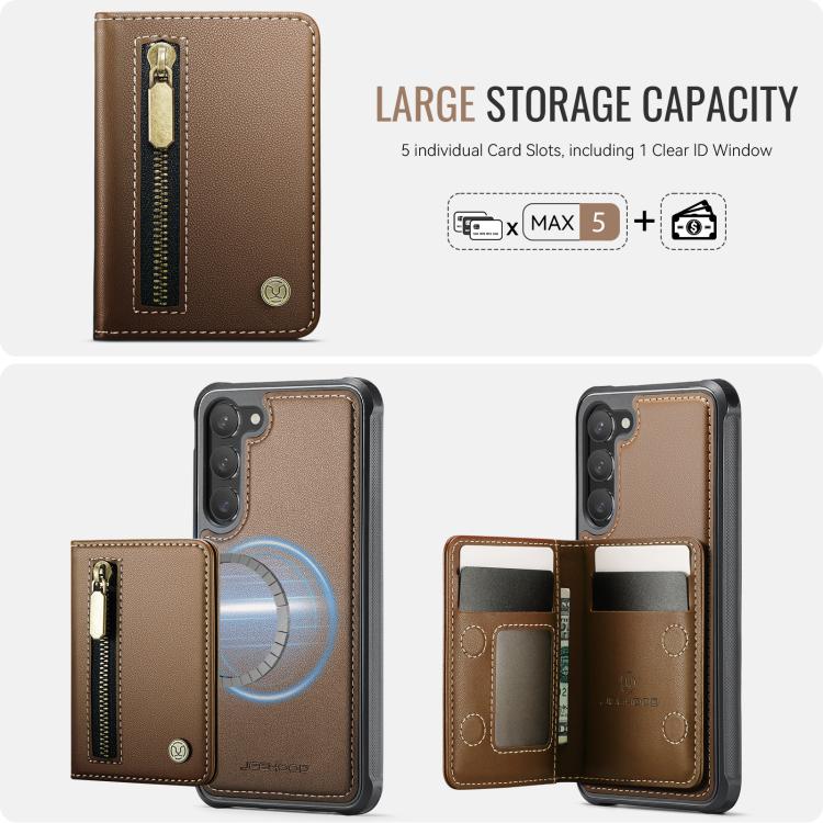 For Samsung Galaxy S23 5G JEEHOOD J12 Exquisite RFID MagSafe Zipper Card Bag Phone Case