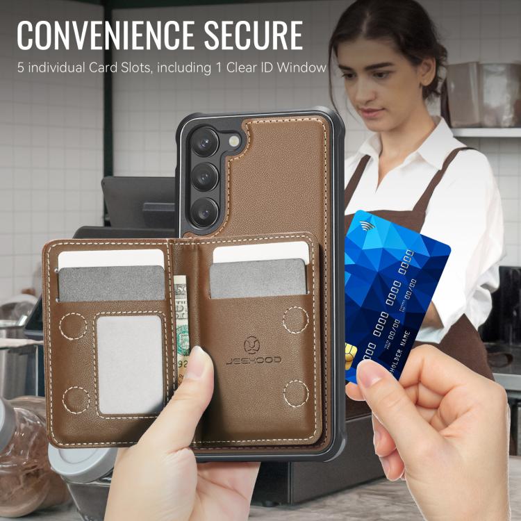 For Samsung Galaxy S23 5G JEEHOOD J12 Exquisite RFID MagSafe Zipper Card Bag Phone Case