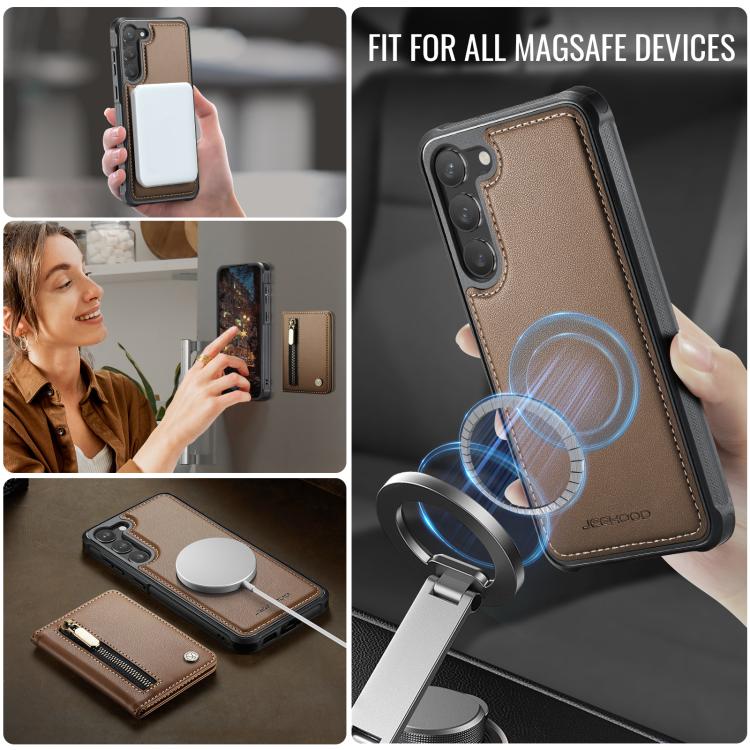 For Samsung Galaxy S23 5G JEEHOOD J12 Exquisite RFID MagSafe Zipper Card Bag Phone Case