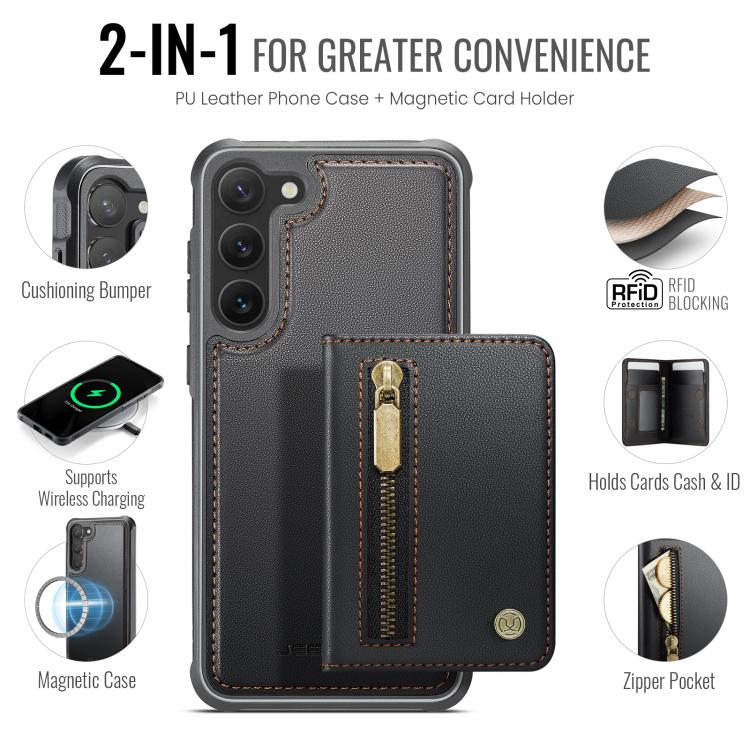 For Samsung Galaxy S23 5G JEEHOOD J12 Exquisite RFID MagSafe Zipper Card Bag Phone Case