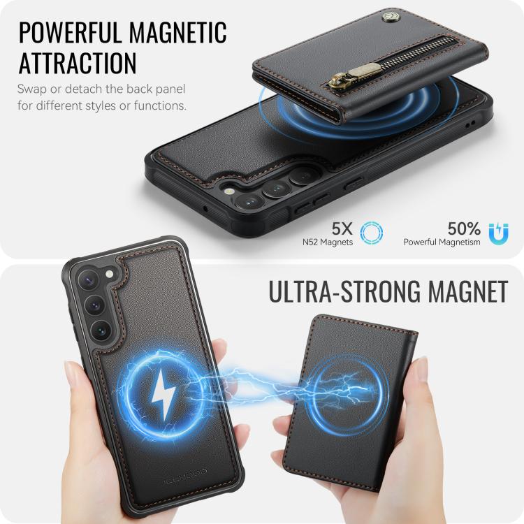 For Samsung Galaxy S23 5G JEEHOOD J12 Exquisite RFID MagSafe Zipper Card Bag Phone Case