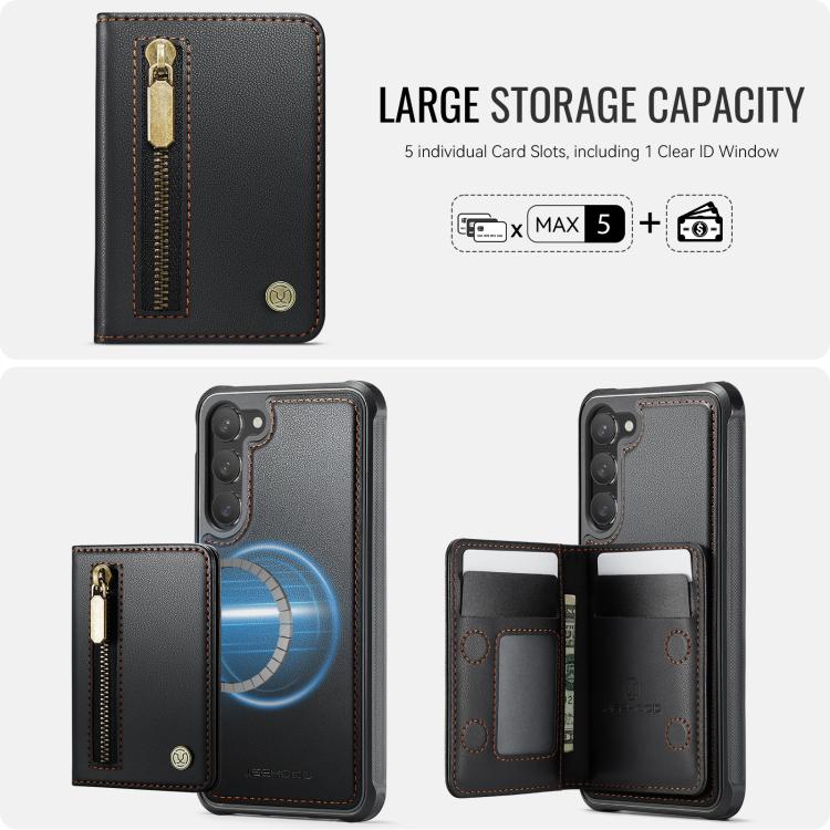 For Samsung Galaxy S23 5G JEEHOOD J12 Exquisite RFID MagSafe Zipper Card Bag Phone Case